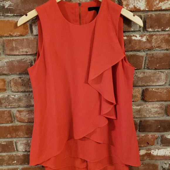 Kenneth Cole Red Flowy Cross Ruffle Tank Top Size S - Picture 2 of 6